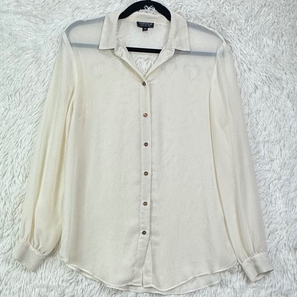 Topshop Ivory Sheer Heart Cutout Blouse Size 6